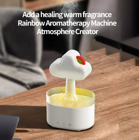 Rainbow Rain Cloud Humidifier – 7-Color LED Night Light & Quiet Ultrasonic Mist Maker