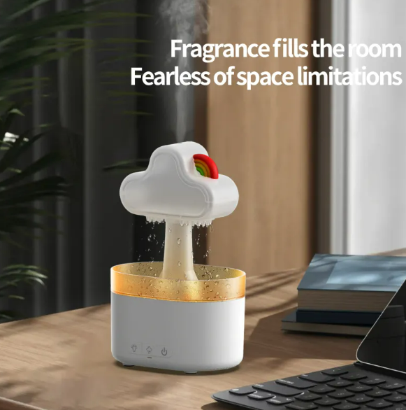 Rainbow Rain Cloud Humidifier – 7-Color LED Night Light & Quiet Ultrasonic Mist Maker