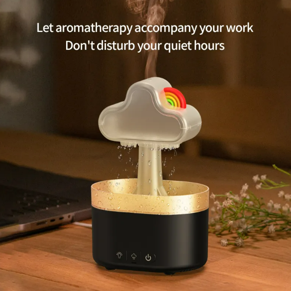 Rainbow Rain Cloud Humidifier – 7-Color LED Night Light & Quiet Ultrasonic Mist Maker
