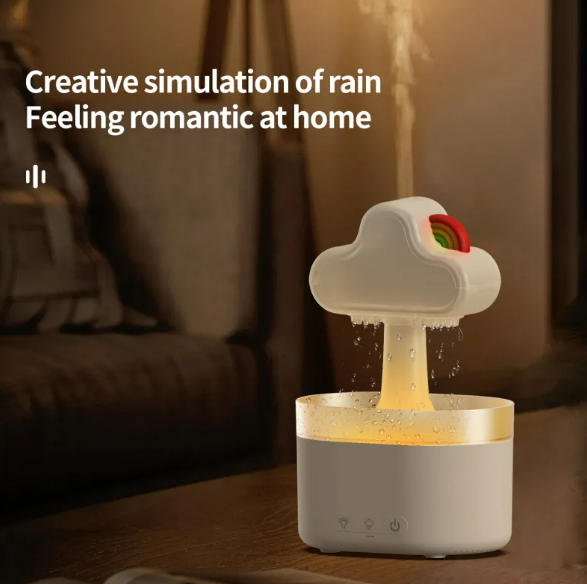 Rainbow Rain Cloud Humidifier – 7-Color LED Night Light & Quiet Ultrasonic Mist Maker